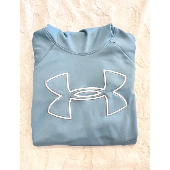 Under Armour Hoodie Loose ColdGear Women's Sz S Fleece Lined Light Blue Big Logo - Picture 7 of 11